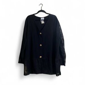 Delta Burke Tunic Sz 3X NWOT Lace Gold Button Up Crinkle Cotton Blend Side Slit